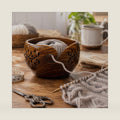 Nagina International Rosewood Crafted Wooden Yarn Storage Bowl With Carved Holes & Drills | Knitting Crochet Accessories (Small)