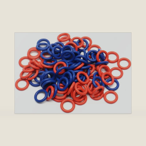 (100 Pack) Soft Stitch Ring Markers for Knitting and Crochet - Flexible, Snag-Free Rubber Stitch Markers (Small Size for Needle Sizes 0-8, Red & Blue)