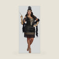 Dreamgirl Adult Womens Plus Size Flapper Dress Costume, 20s Great Gatsby, Swanky Flapper Halloween Costume, Black/Gold