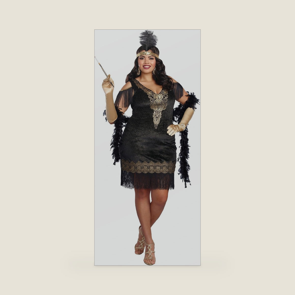 Dreamgirl Adult Womens Plus Size Flapper Dress Costume, 20s Great Gatsby, Swanky Flapper Halloween Costume, Black/Gold