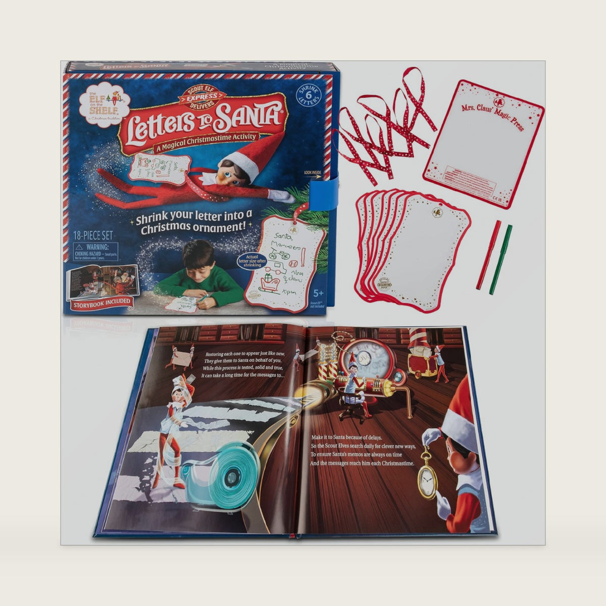 The Elf on The Shelf: Letters to Santa - Send Shrinking Christmas Lists to Santa through your Elf- 18 Piece Gift Set Includes Magic X-mas Paper, Mrs Claus' Press, Ribbon Sashes, Markers, and Parchment