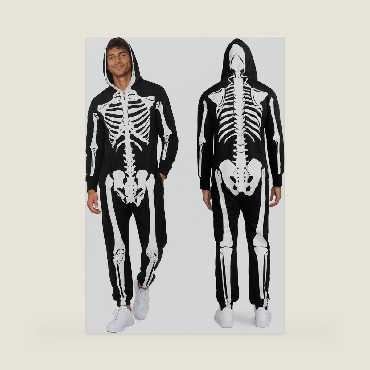 Tipsy Elves Men's Halloween Skeleton Costume Hooded Jumpsuit Adult Onesie