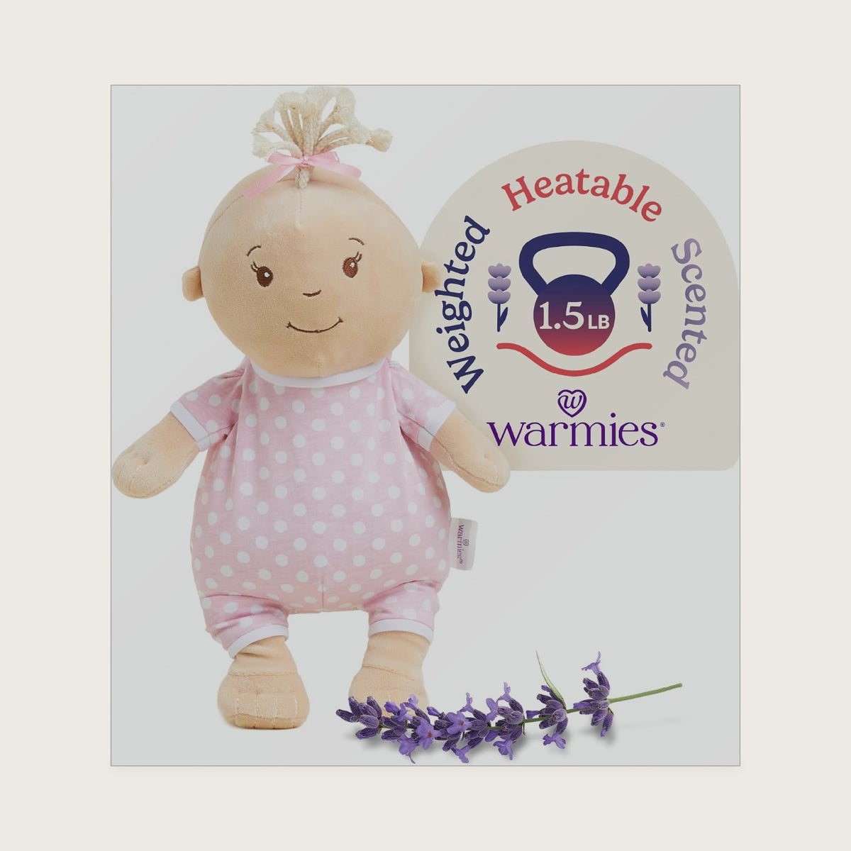 warmies Microwavable & Weighted Stuffed Animals, Baby Girl Lighter Skin - Heated Stuffed Animal Plushie for Warmth & Comfort - Soft Plush Toys for Adults & Children (Boys, Girls, Babies & Toddlers)