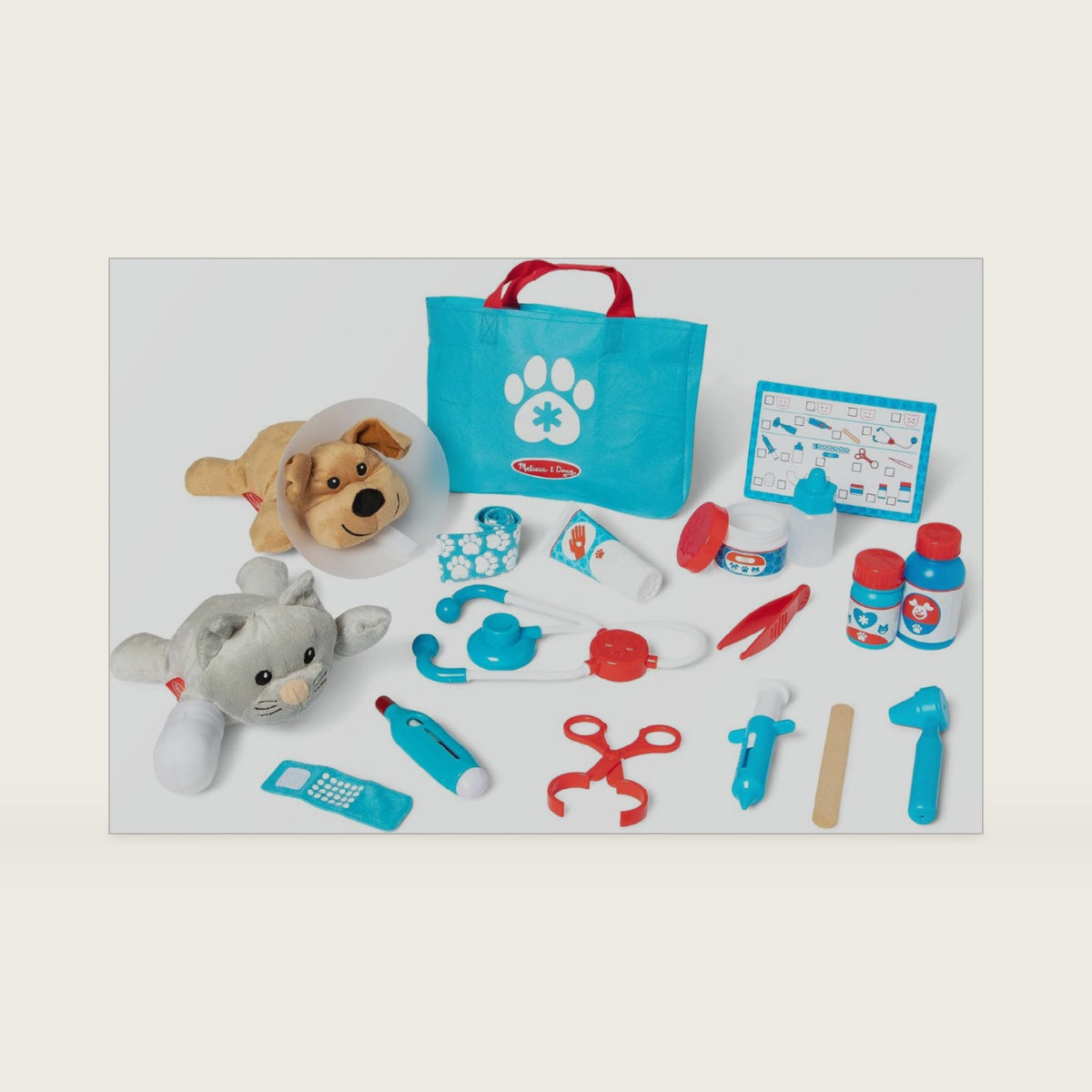 Melissa & Doug Examine and Treat Pet Vet Play Set, 24-Piece Animal Doctor Playset with Dog & Cat Plushies, Pet Doctor Kit & Accessories, Preschool Toys for Girls & Boys Ages 3+