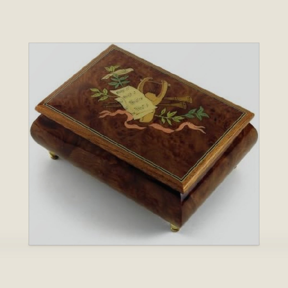 MusicBoxAttic Gorgeous Lyre and Sheet Music with Ribbon Musical Jewelry Box - Many Songs to Choose - Swan Lake