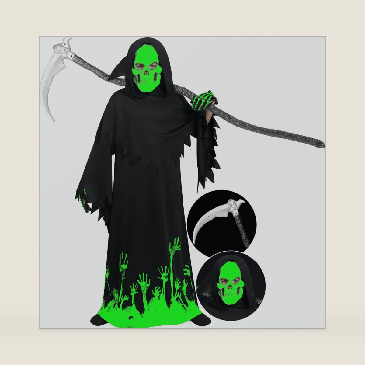 Spooktacular Creations Glow in the Dark Grim Reaper Costume for Boys, Halloween Costumes for Kids, Boys