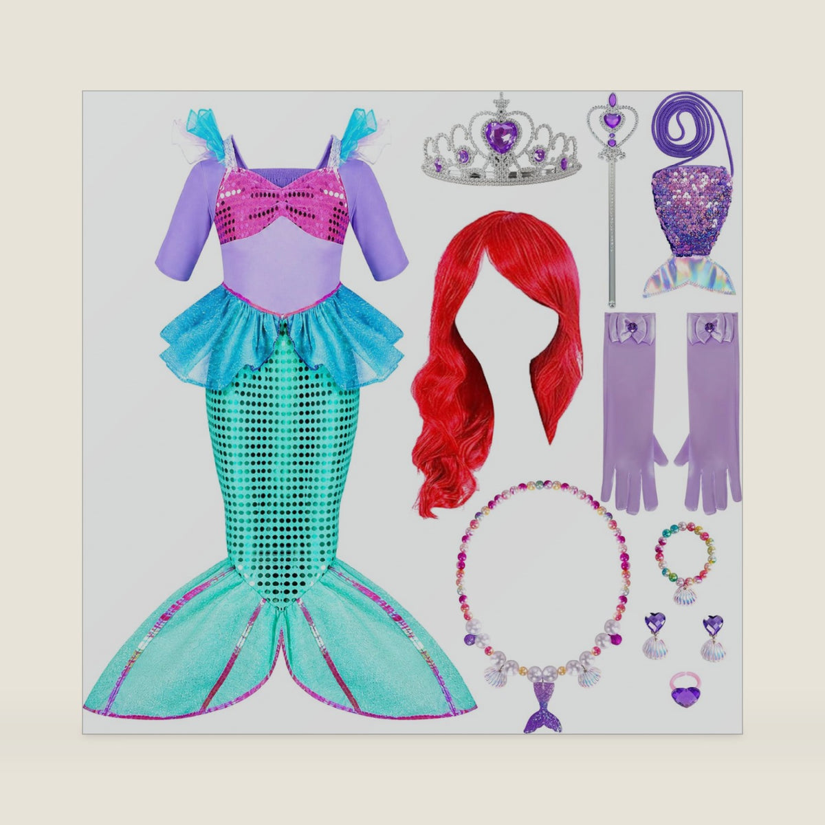 Spooktacular Creations Halloween Little Mermaid Costume for Girls, Sequin Mermaid Dress Set, Light Purple Princess Dress for Halloween Dress-Up, Cosplay Party (Small, 5-7 yrs)