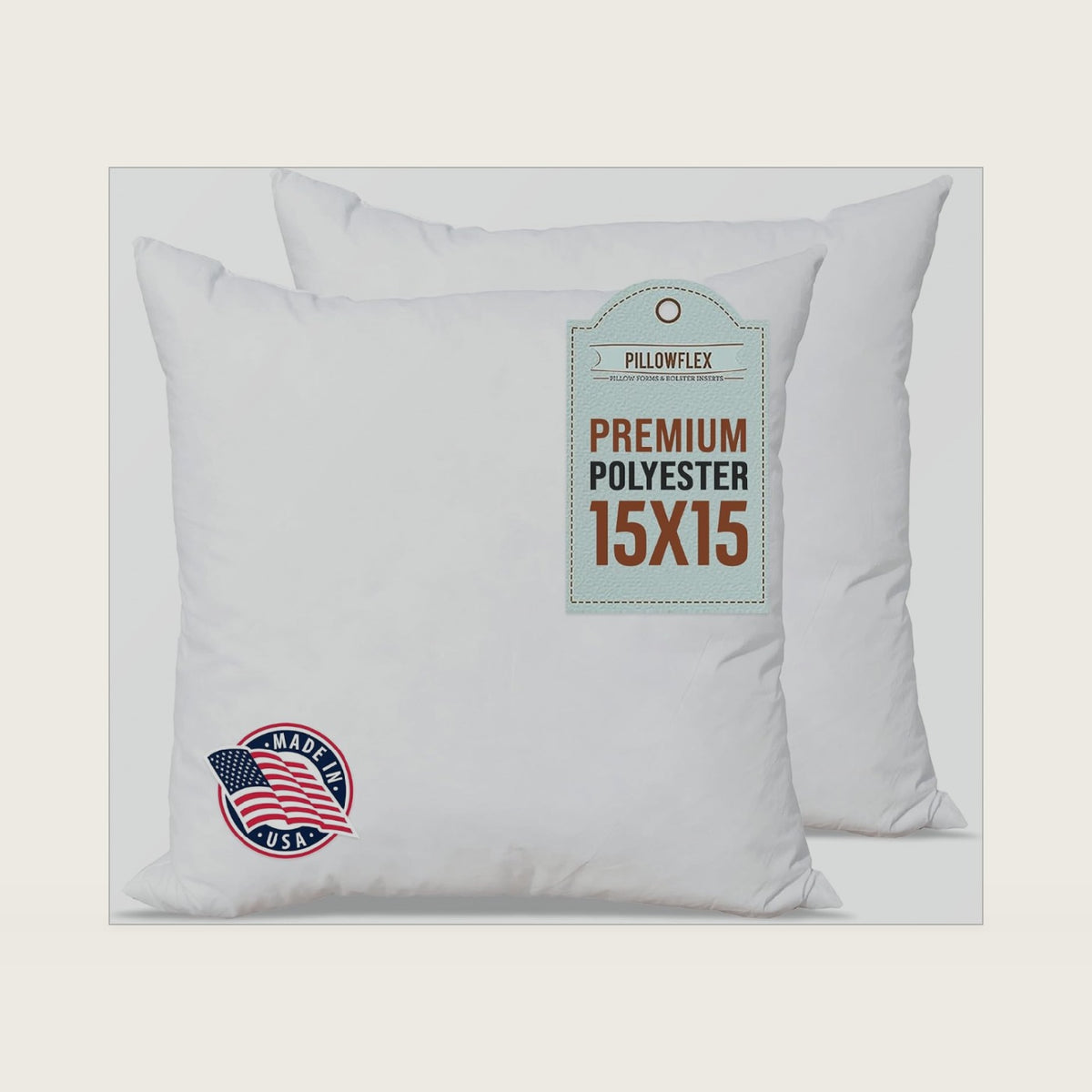 Pillowflex Premium Polyester Pillow Insert - 15x15 Soft Decorative Pillow