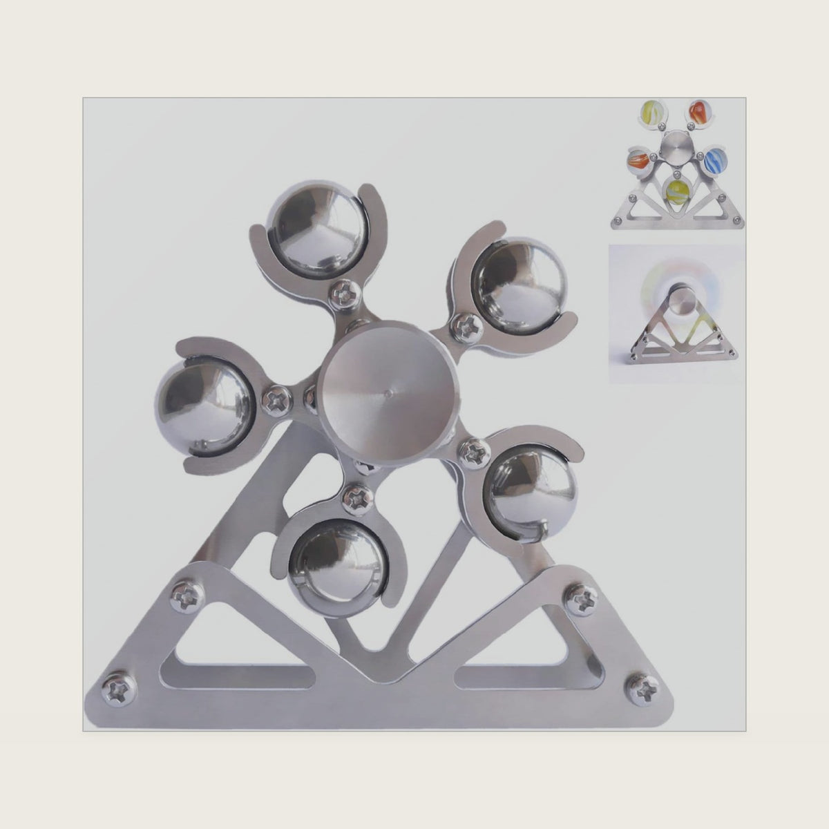 Ferris Wheel Fidget Spinner, Kinetic Desk Toys Spin with Stand, Metal Stainless Steel Smooth Bearing, Colorful Marble, EDC Gift Figit Toy - 10 Balls