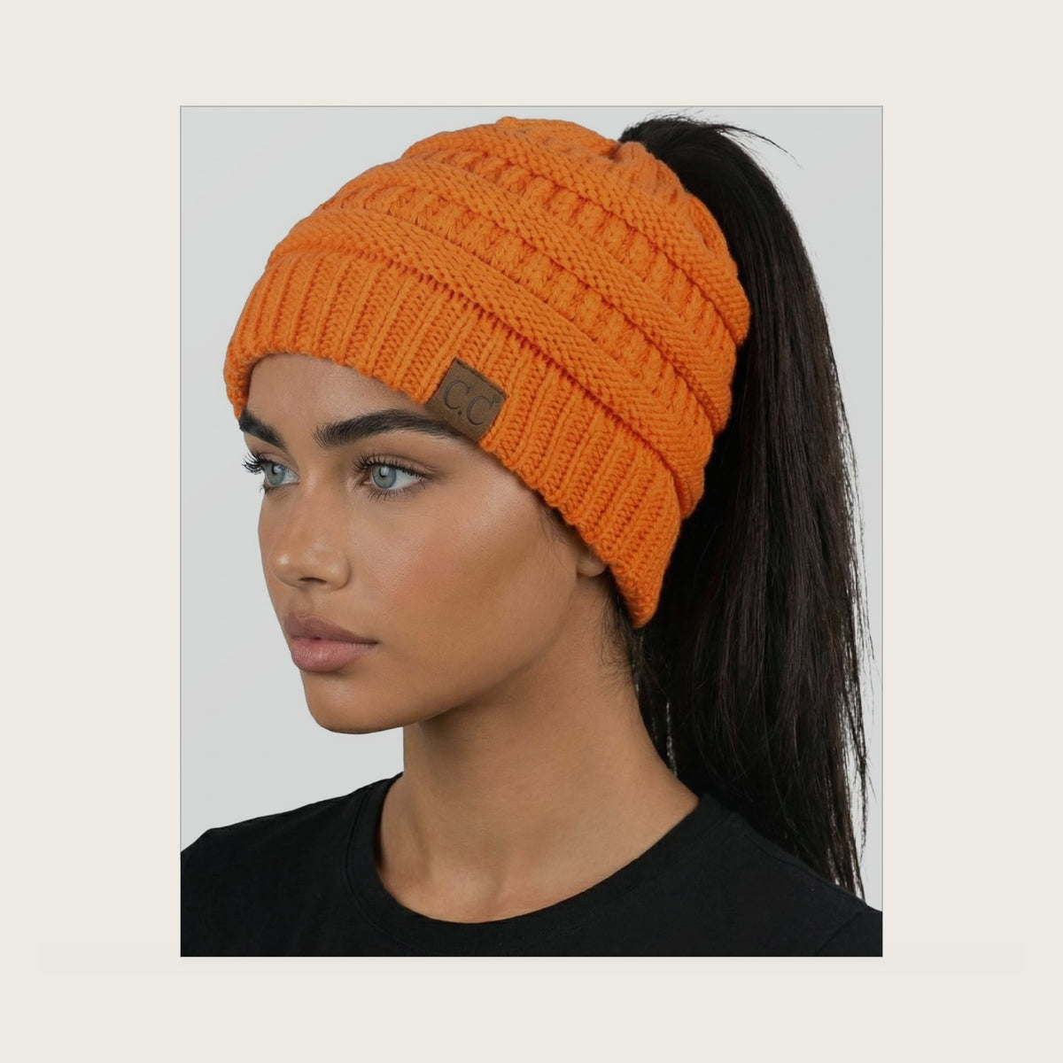 Funky Junque Ponytail Beanie for Women - Winter Hat Soft Stretch Cable Knit High Pony Tail Womens Running Hats