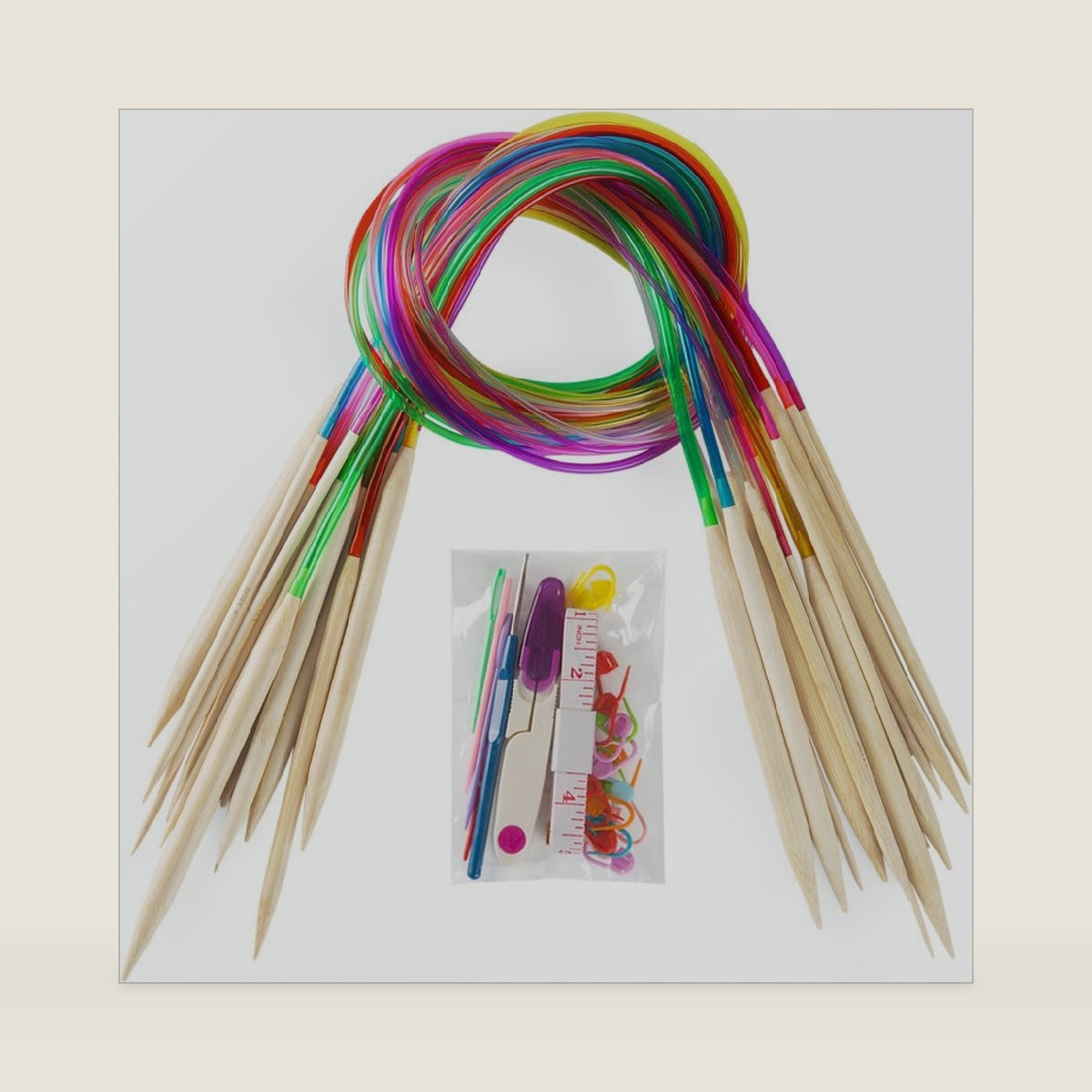 18 Pairs Bamboo Knitting Needles Set, Vancens Circular Wooden Knitting Needles with Colorful Plastic Tube, Small Tools for Weave are Included, 18 Sizes: 2mm - 10mm, 31.5" Length