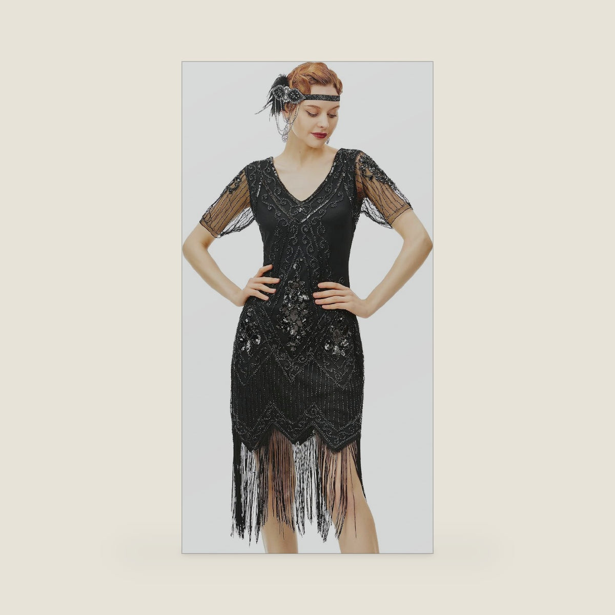 BABEYOND 1920s Art Deco Fringed Sequin Dress Roaring 20s Flapper Fancy Dress