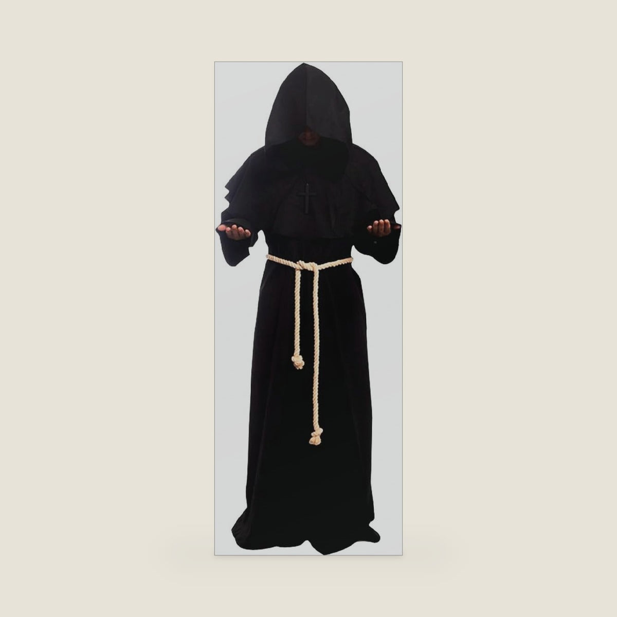 Medieval Priest Monk Robe Hooded Cloak Wizard Sorcerer Cape (XX-Large,Black Robe)