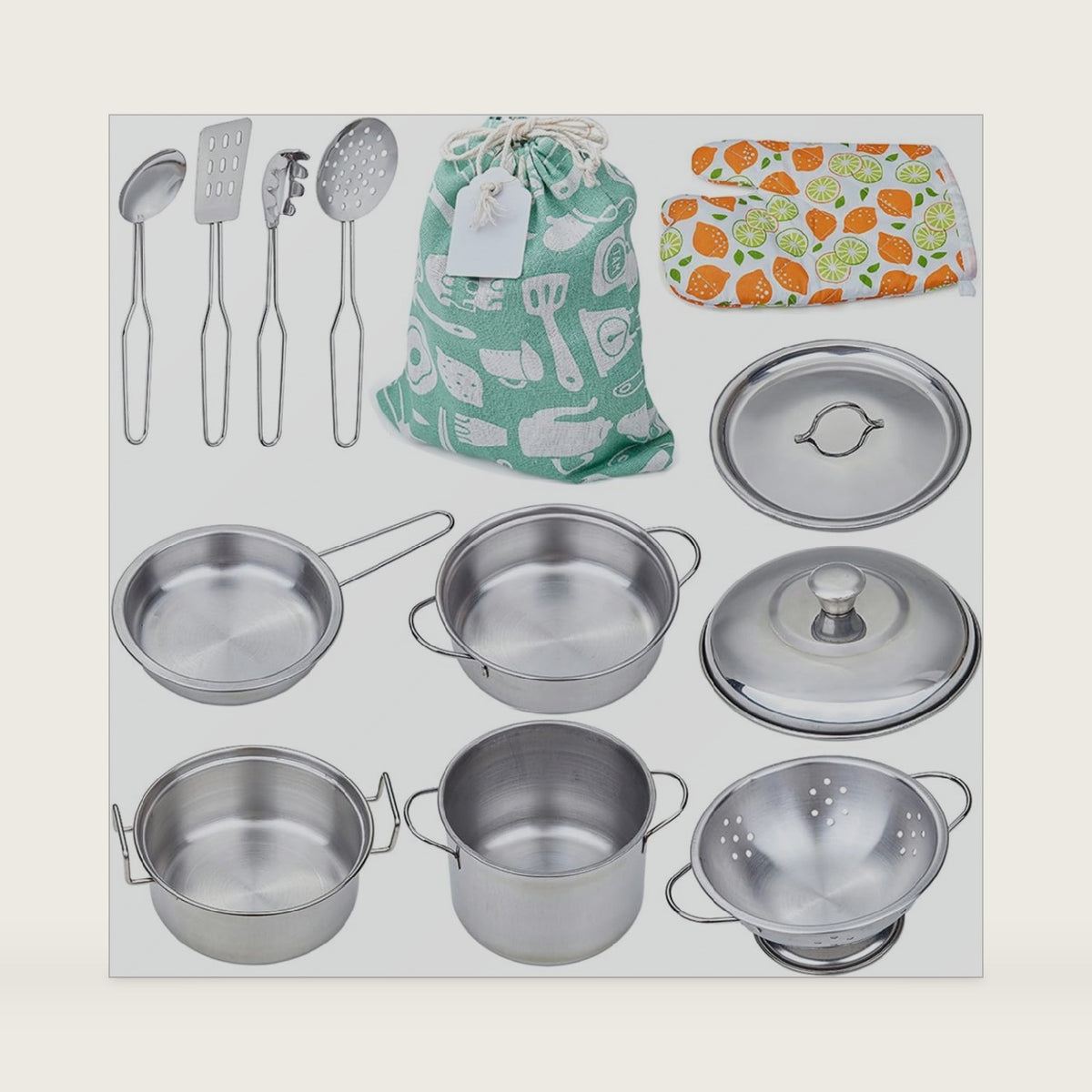 Play Pots and Pans Toys for Kids - Kitchen Playset Pretend Cookware Mini Stainless Steel Cooking Utensils Development Toys for Children Ages 3 Years and up