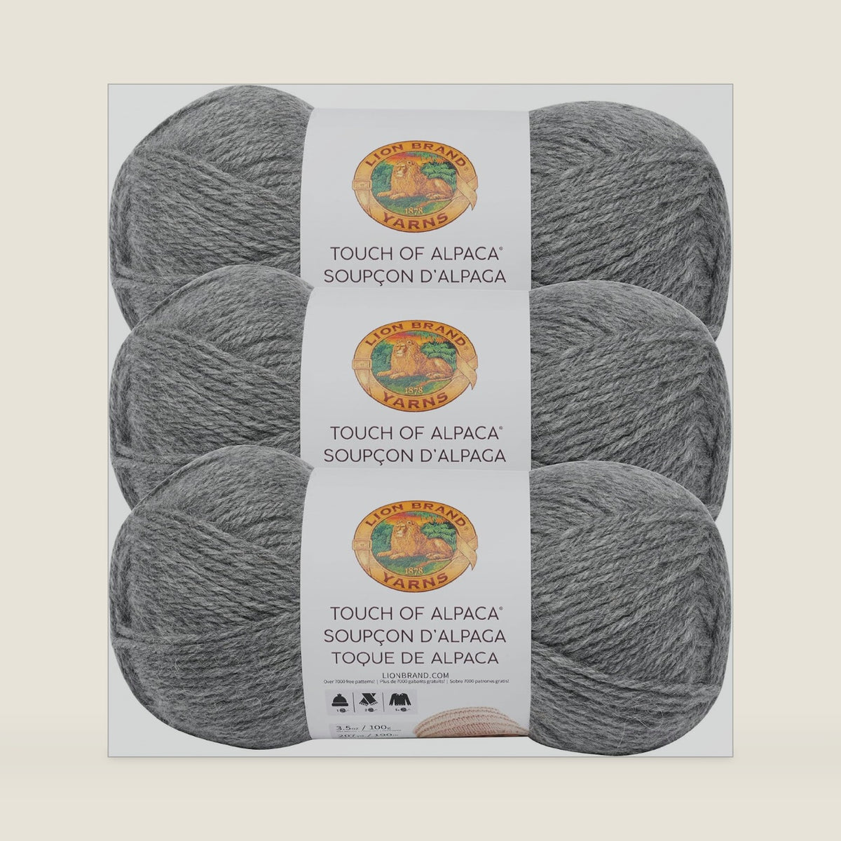 Lion Brand Yarn, Touch of Alpaca Crochet Yarn, Oxford Grey, Gray, 3 Pack