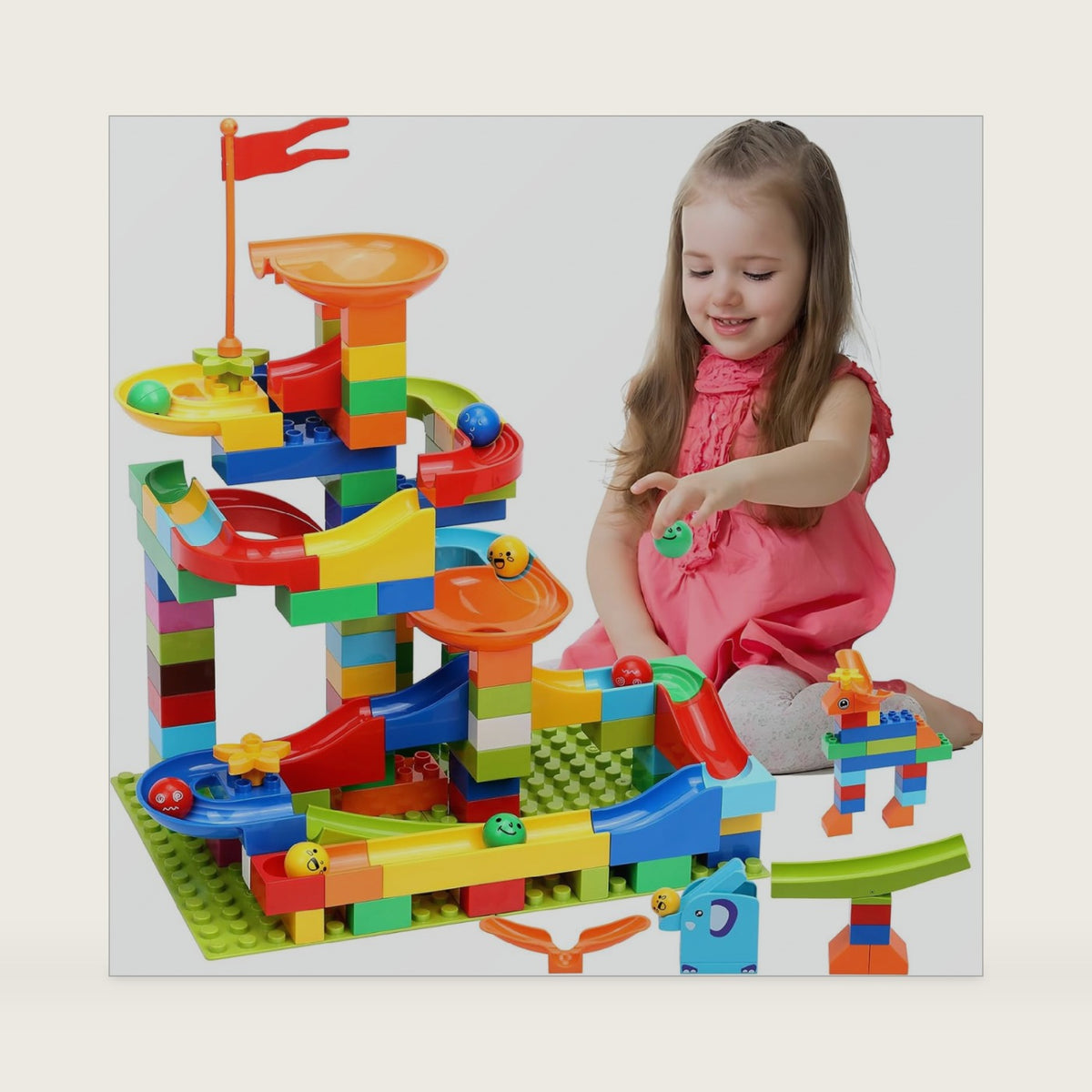 COUOMOXA 110 Pcs Marble Run Set, STEM Building Blocks Toy