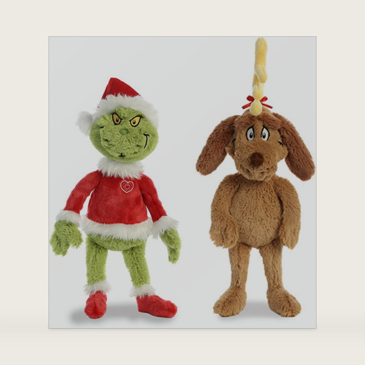 Aurora World Plush Bundle of 2, 18" Grinch Santa, & 18" Max with Antler, Multicolor