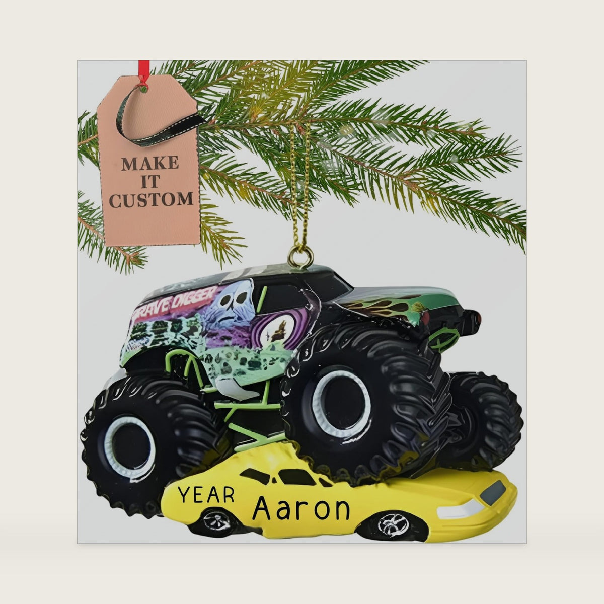 Personalized Monster Truck Ornament 2026 for Boys, Black Grave Digger Jam