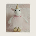 Inspired by Jewel Ella The Unicorn Premium Quality Stuffed White Unicorn Plush Doll with Golden Horn, Hooves & Flowing Pink Mane & Soft Tail | Playable Toy with Movable Legs with Huggable Arms