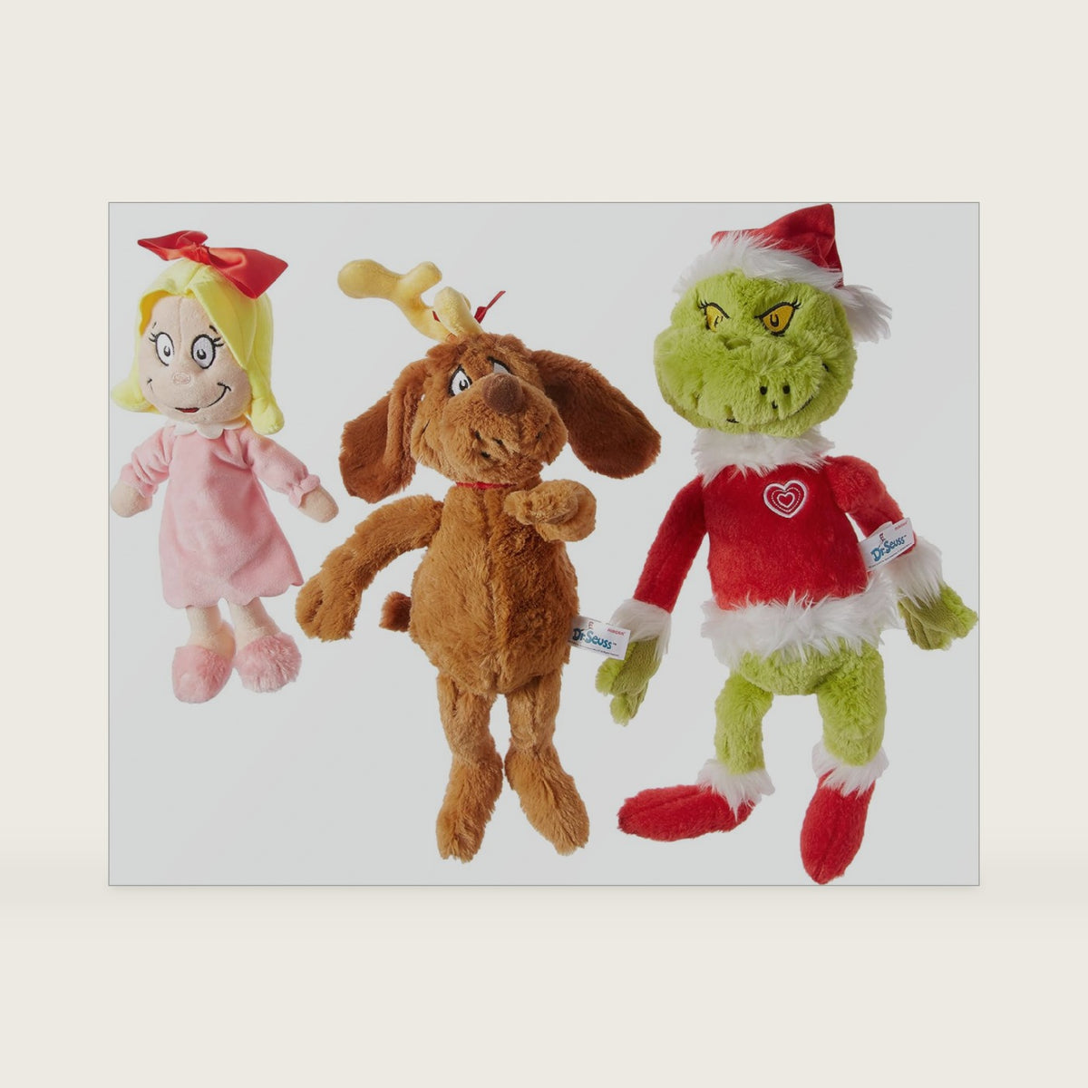 Aurora World Dr. Seuss Cindy Lou Who 12", Grinch Santa 19", & His Dog Max 18" Christmas Special Set of 3 Plush Toys, Multicolor