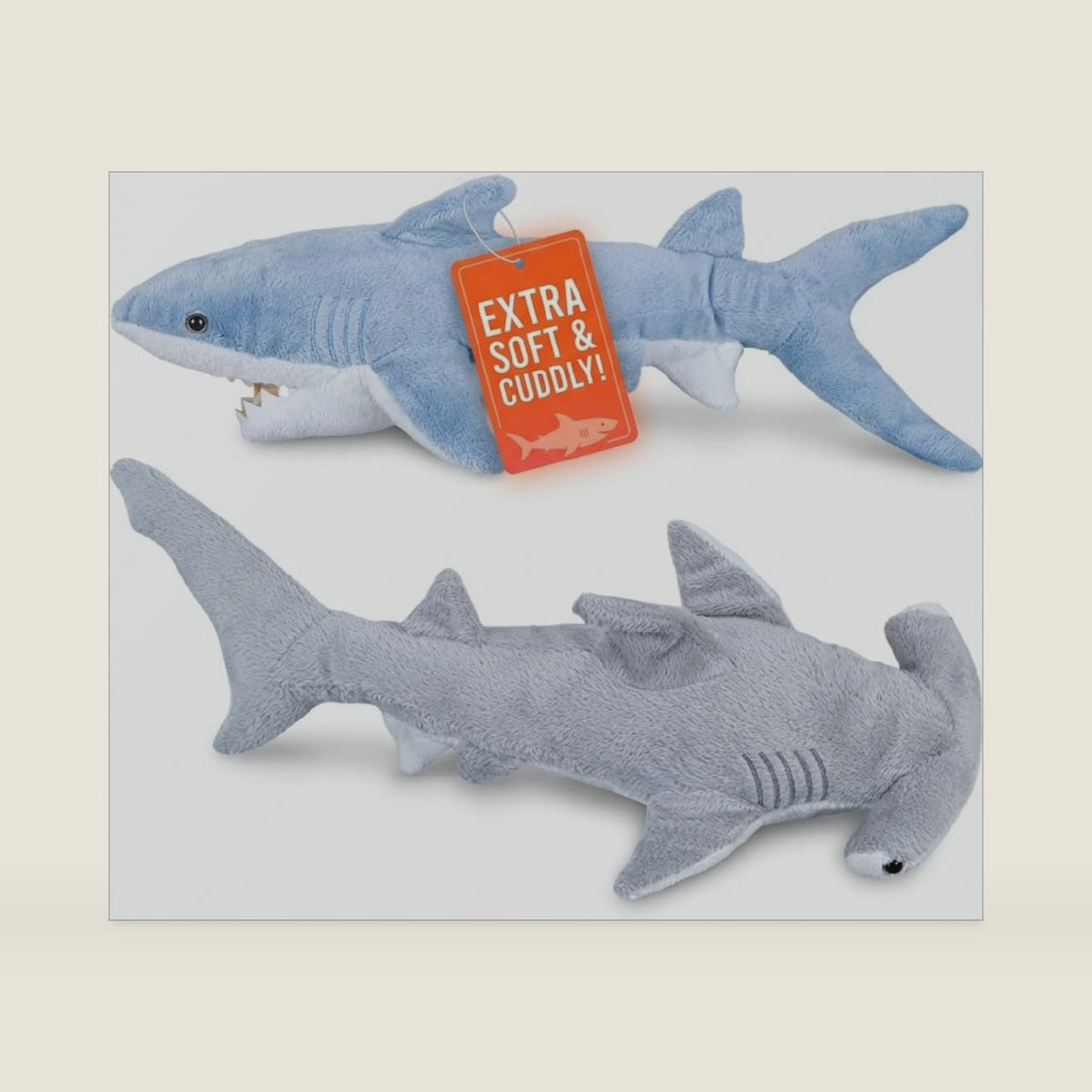 Large Plush Shark Stuffed Animals (2-Pack) 14-In Mako & 13 Inch Hammerhead