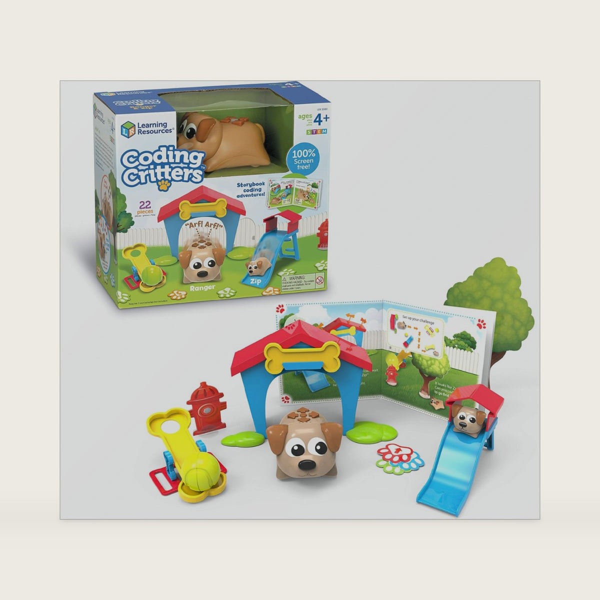 Learning Resources Coding Critters Ranger & Zip,22 Piece Set, Ages 4+, Screen-Free Early Coding Toy for Kids, Interactive STEM Coding Pet, Gifts for Boys and Girls