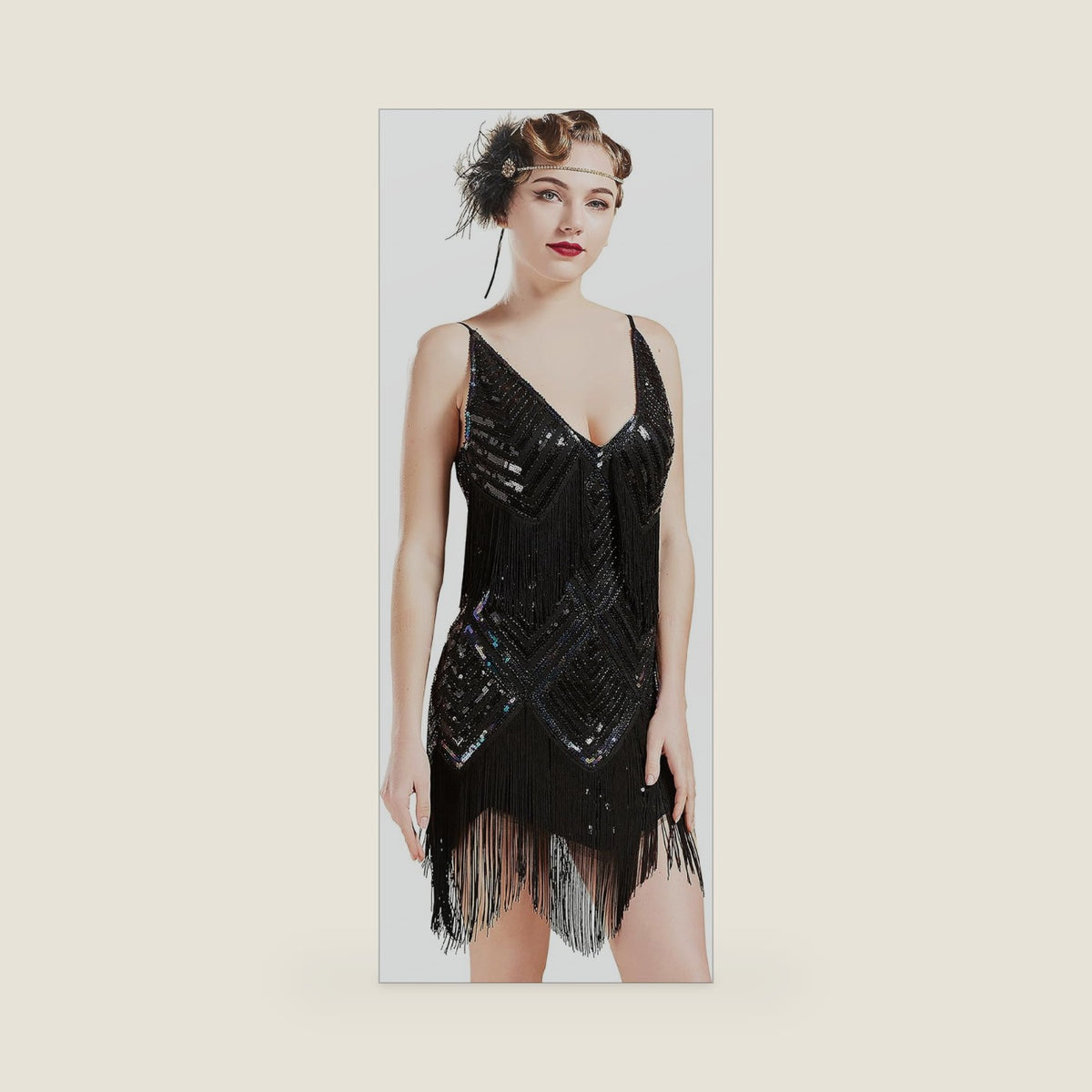 BABEYOND Women's 1920s Flapper Dress V Neck Slip Dress Roaring 20s Great Gatsby Dress for Party