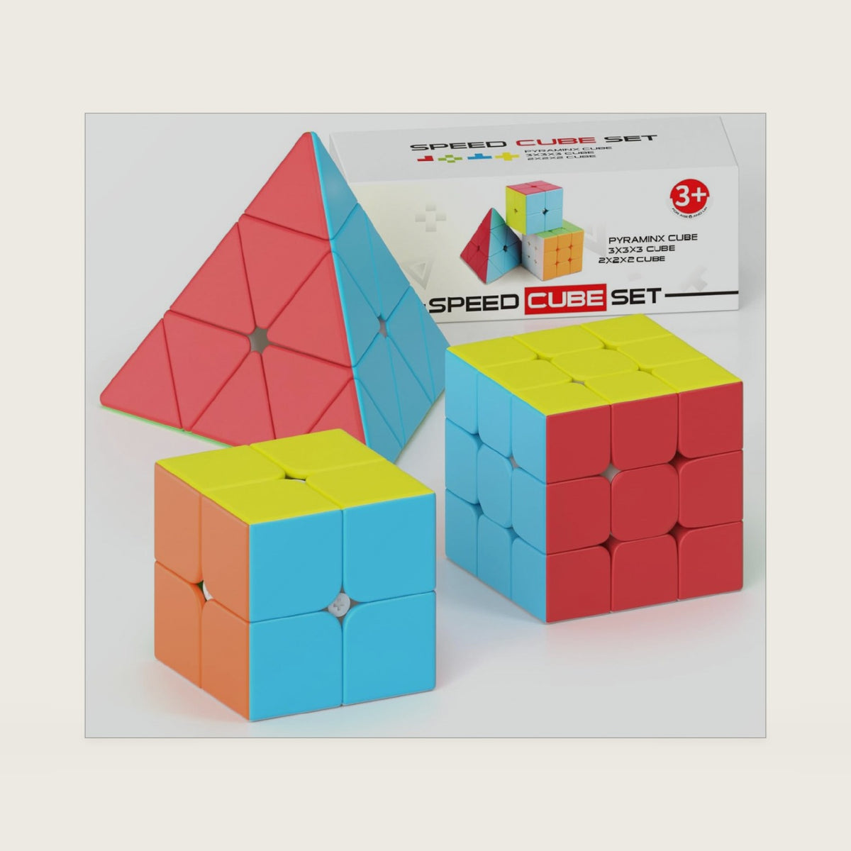 Vdealen Speed Cube Set, 2x2x2 3x3x3 Pyramid Magic Cube Set, Puzzle Cube Toys Birthday Party Christmas Stocking Stuffers Gift for Kids Teens Adults(Stickerless)
