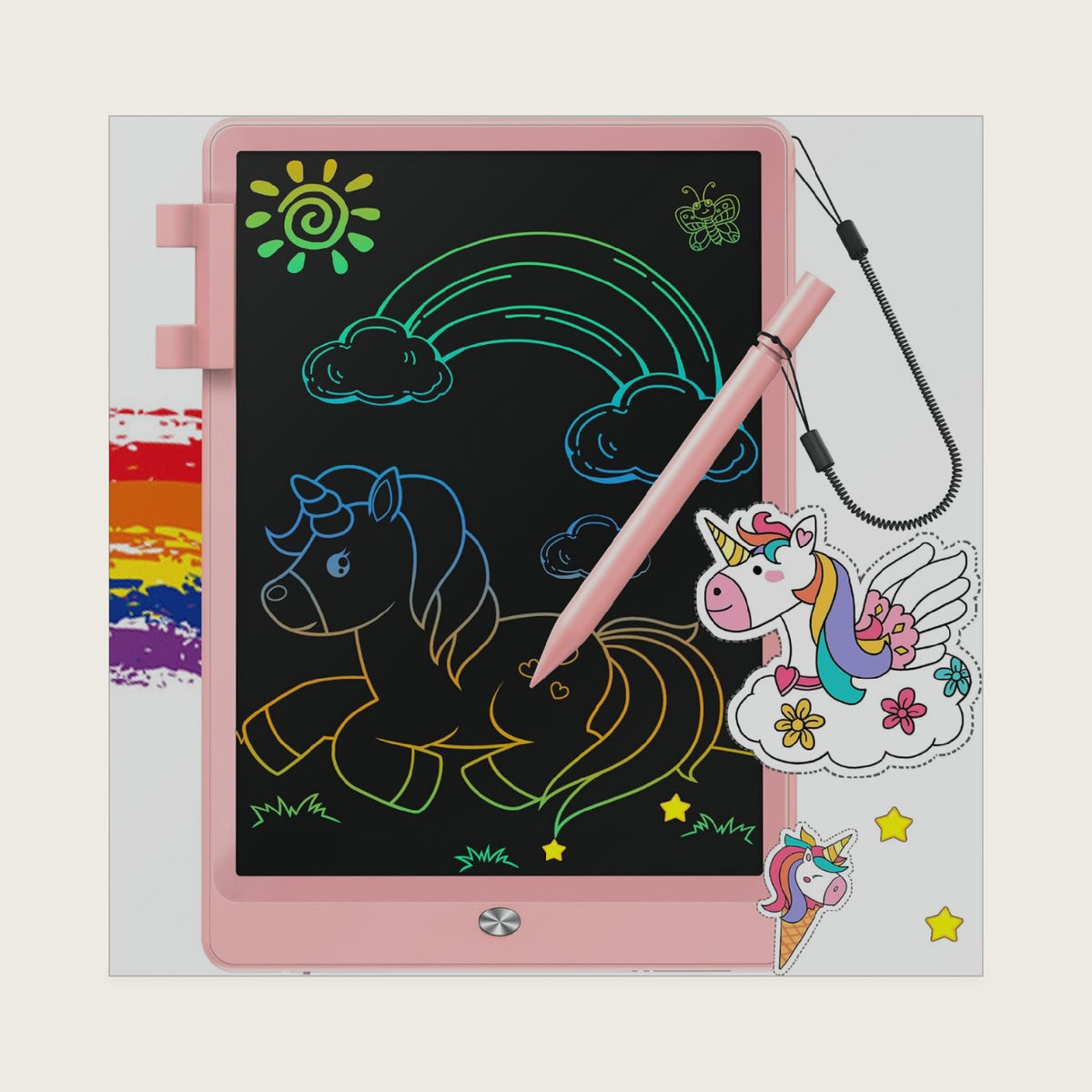 FLUESTON LCD Writing Tablet for Kids, 10 Inch Doodle Board, Colorful Drawing Pad for Toddler, Educational Travel Toy Gifts for 3-8 Year Old Girls Boys, Erase Lock Writing Board - Pink