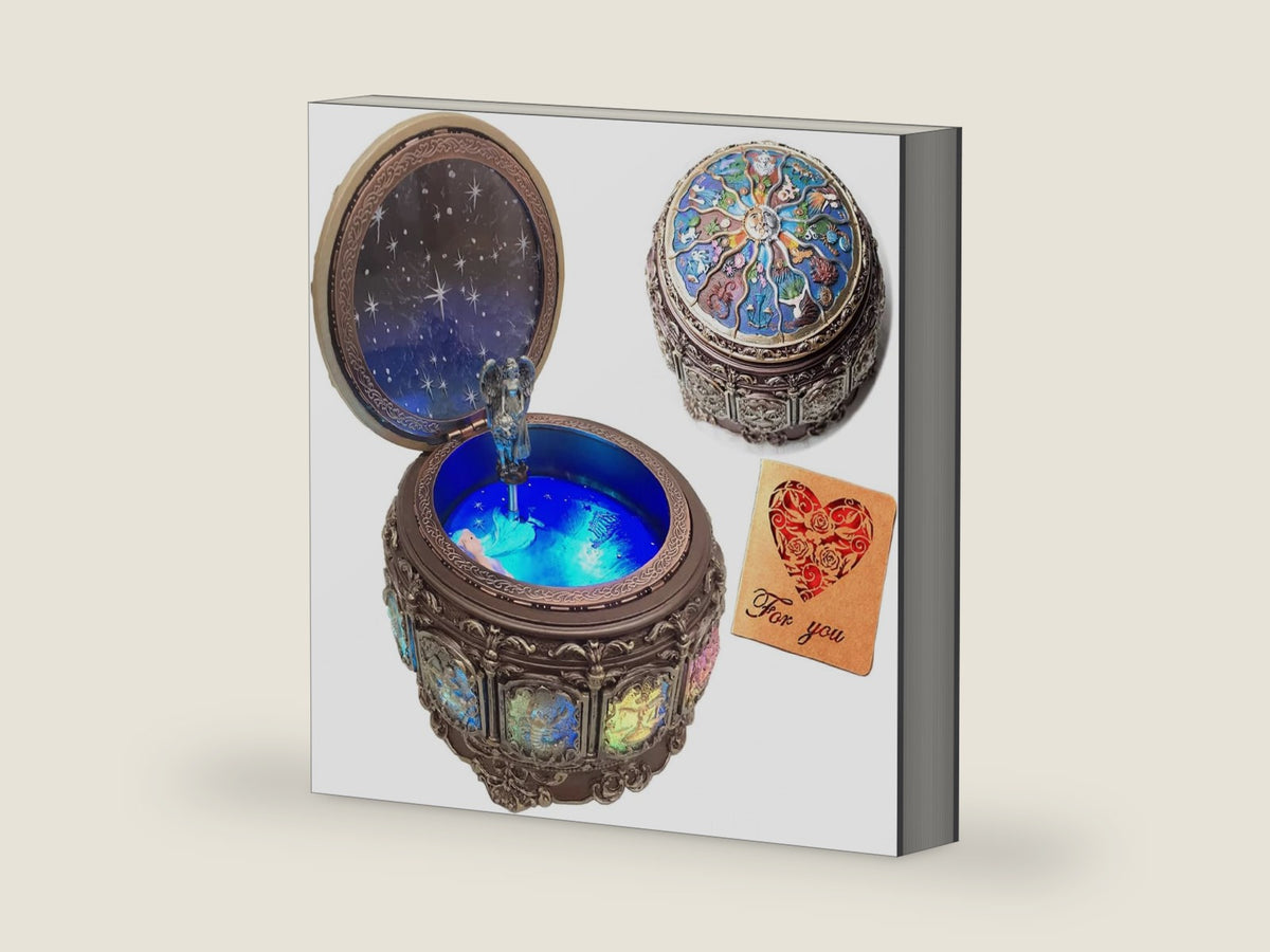 Briskfeel Vintage Music Box with Constellations Rotating Goddess LED Lights Twinkling Resin Carved Mechanism Musical Box with Sankyo 18-Note Wind Up Signs of The Zodiac Gift for Birthday (Upgraded)