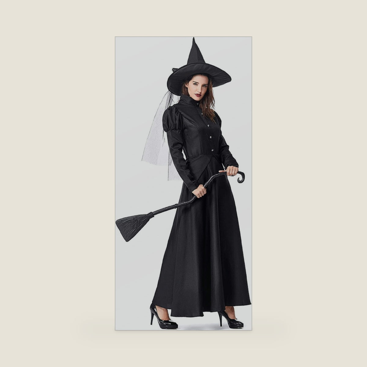GRAJTCIN Women's Wicked Witch Costume, 4 Pieces Halloween Deluxe Witchy Dress Black