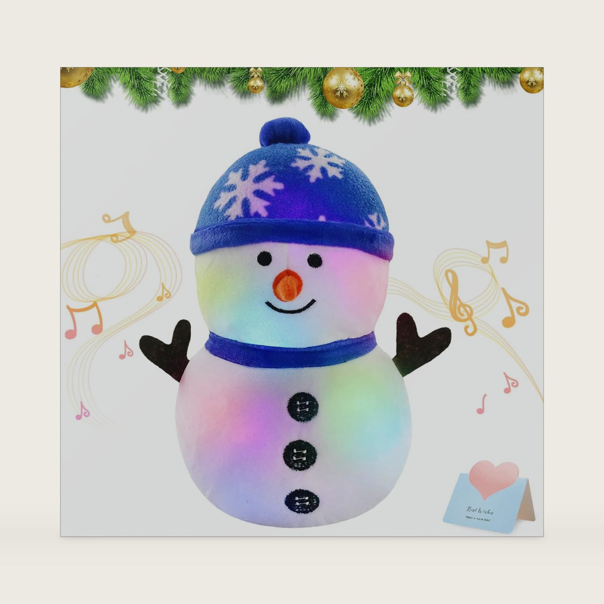 BSTAOFY Musical Snowman Christmas Stuffed Animal Light up Plush Toy Soft Adorable Singing Animate Pals for Kids, 11'' (Snowman)