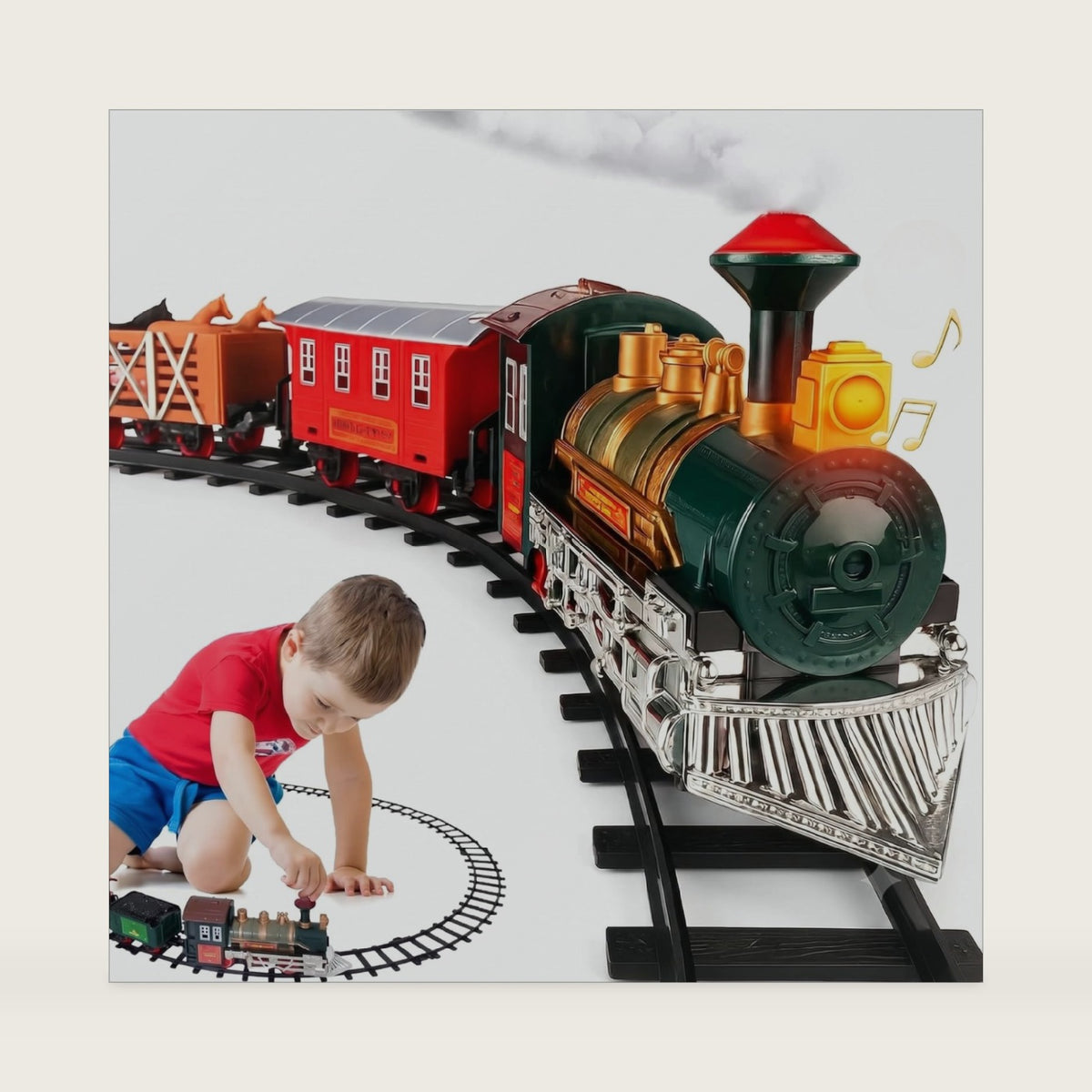 Electric Train Set for Kids Ages 4-8 | Train Set for Kids Ages 4-8 | Battery Powered Trains Sets with Lights & Sounds, Steam Locomotive Engine, Horses & Tracks - Classic Railway Toy Gift