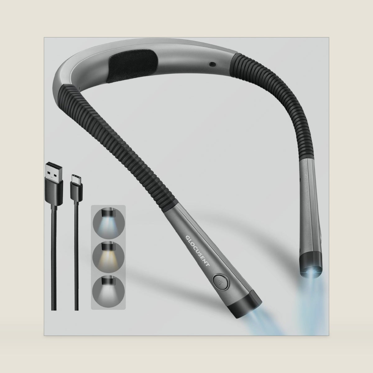 Glocusent Reading Light,Bendable Neck Light,80-hr Rechargeable Book Light