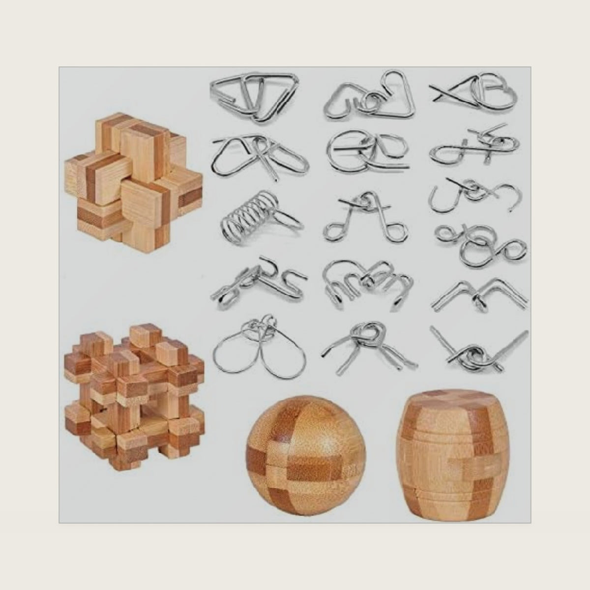 Brain Teaser Puzzle 20Pcs Unlock Interlock Game IQ Test Wooden Toy 3D Unlock Interlock Puzzle Magic Ball Brain Teaser Toy Puzzles for Adults