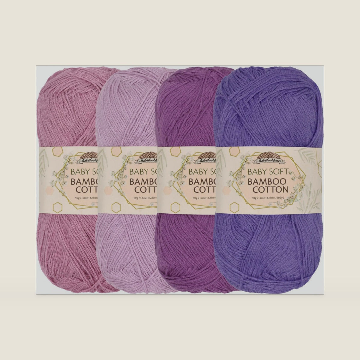 JubileeYarn Baby Soft Bamboo Cotton Yarn - Shades of Purple - 4 Skeins