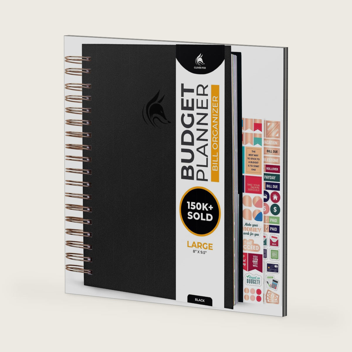 Clever Fox Budget Planner & Monthly Bill Organizer, Large Black