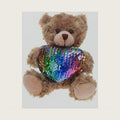 Plushland Stuffed Mocha Heart Bear - Plush Bear Toy for Kids & Adults - Embroidered Heart Pillow - Brown-6 inches (Colorful Heart)