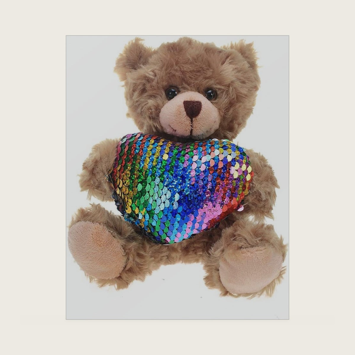 Plushland Stuffed Mocha Heart Bear - Plush Bear Toy for Kids & Adults - Embroidered Heart Pillow - Brown-6 inches (Colorful Heart)