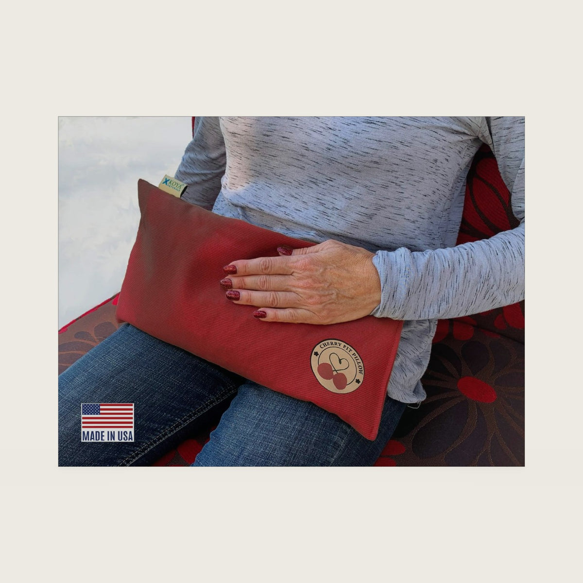 KOYA Naturals Heating Pad Microwavable - Cherry Pit/Stone/Seed Pillow Heat Pack for Neck, Muscles, Joints, Stomach Pain, Menstrual Cramps - Warm Compress Neck Wrap - Moist Heat Therapy (Henna Red)