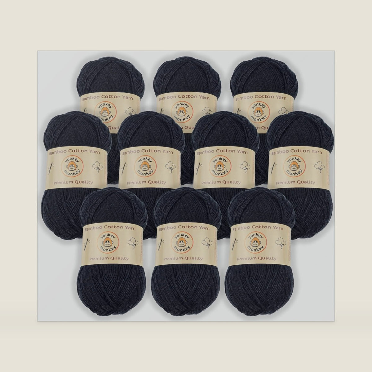10-Pack of Yonkey Monkey 500 Grams Yarn - 70% Rayon derived from Bamboo, 30% Cotton - Imported - Black 9002