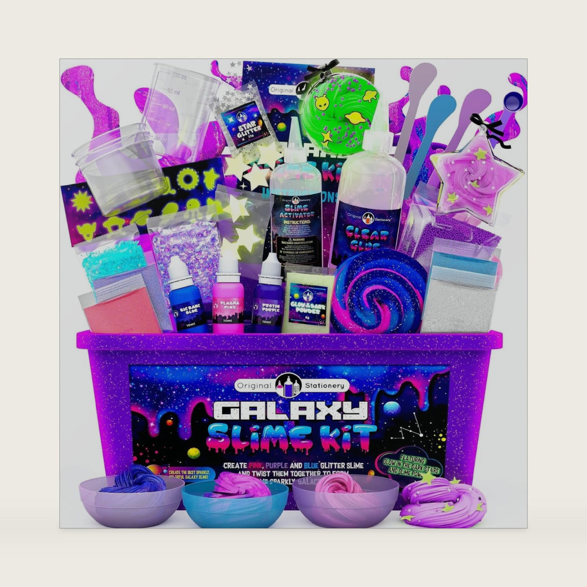 Original Stationery Galaxy Slime Kit for Kids Ages 8–12, DIY Space Slime Set with Glow-in-The-Dark Stickers & Galactic Glitter, Fun Cosmic Craft for Creative Play, Birthday Gift for Boys & Girls