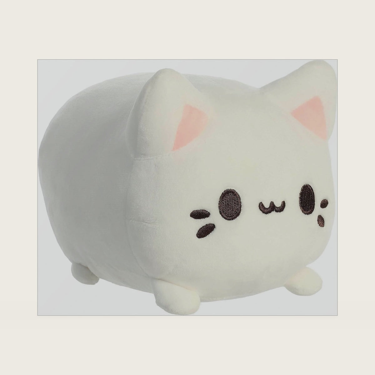 ® Enchanting Tasty Peach® Custard Meowchi Stuffed Animal - Bright & Colorful Design - Showpiece Plush - White 7 Inches