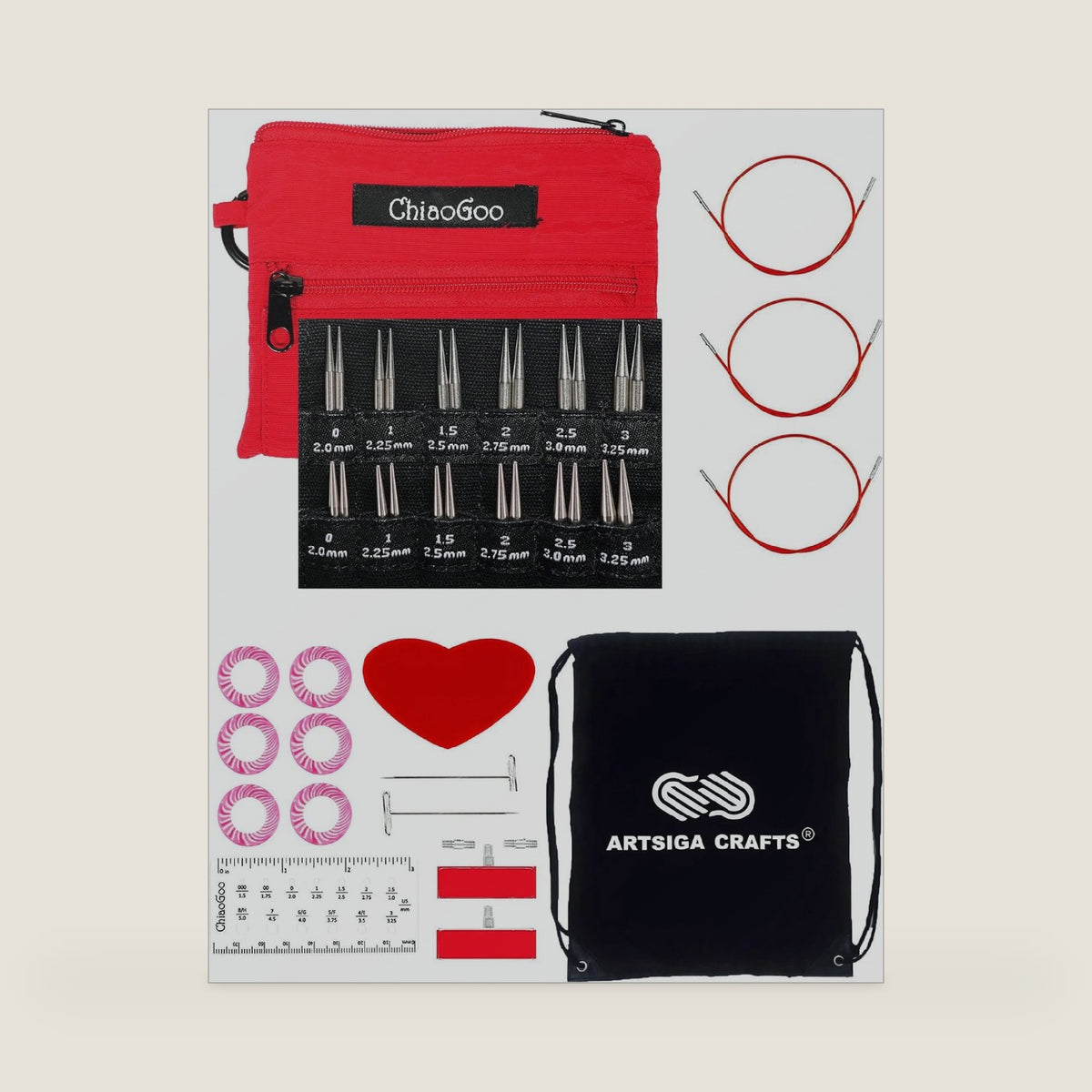 ChiaoGoo Twist Shorties Red 2 & 3 Inch 7230-M Interchangeable Set