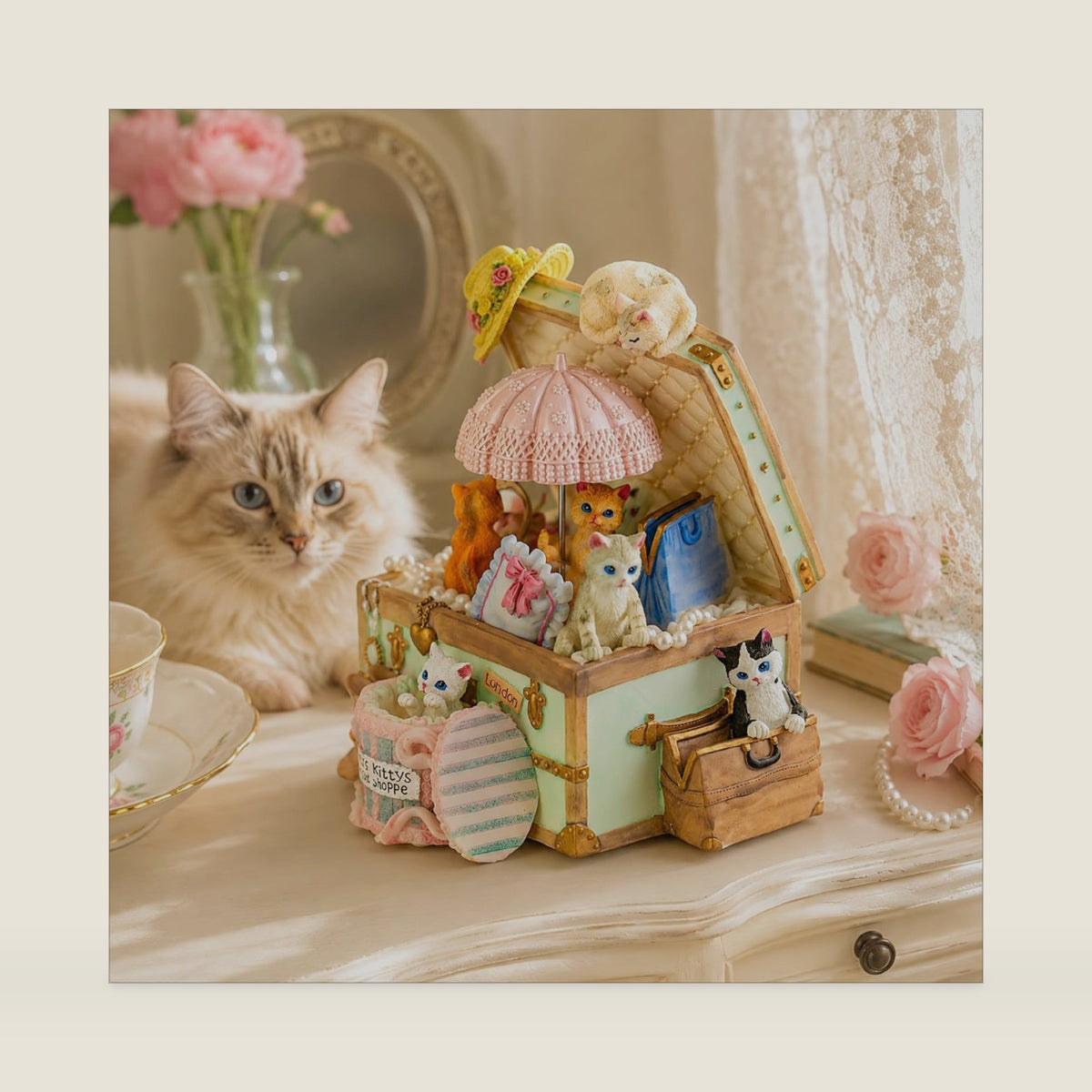 Cat Music Box for Girls, Cute Wind-Up Musical Keepsake Gift, for Daughter, Wife, Girlfriend, Sister, Granddaughter, Birthday Christmas Friendship Gift, Plays Castle in the Sky