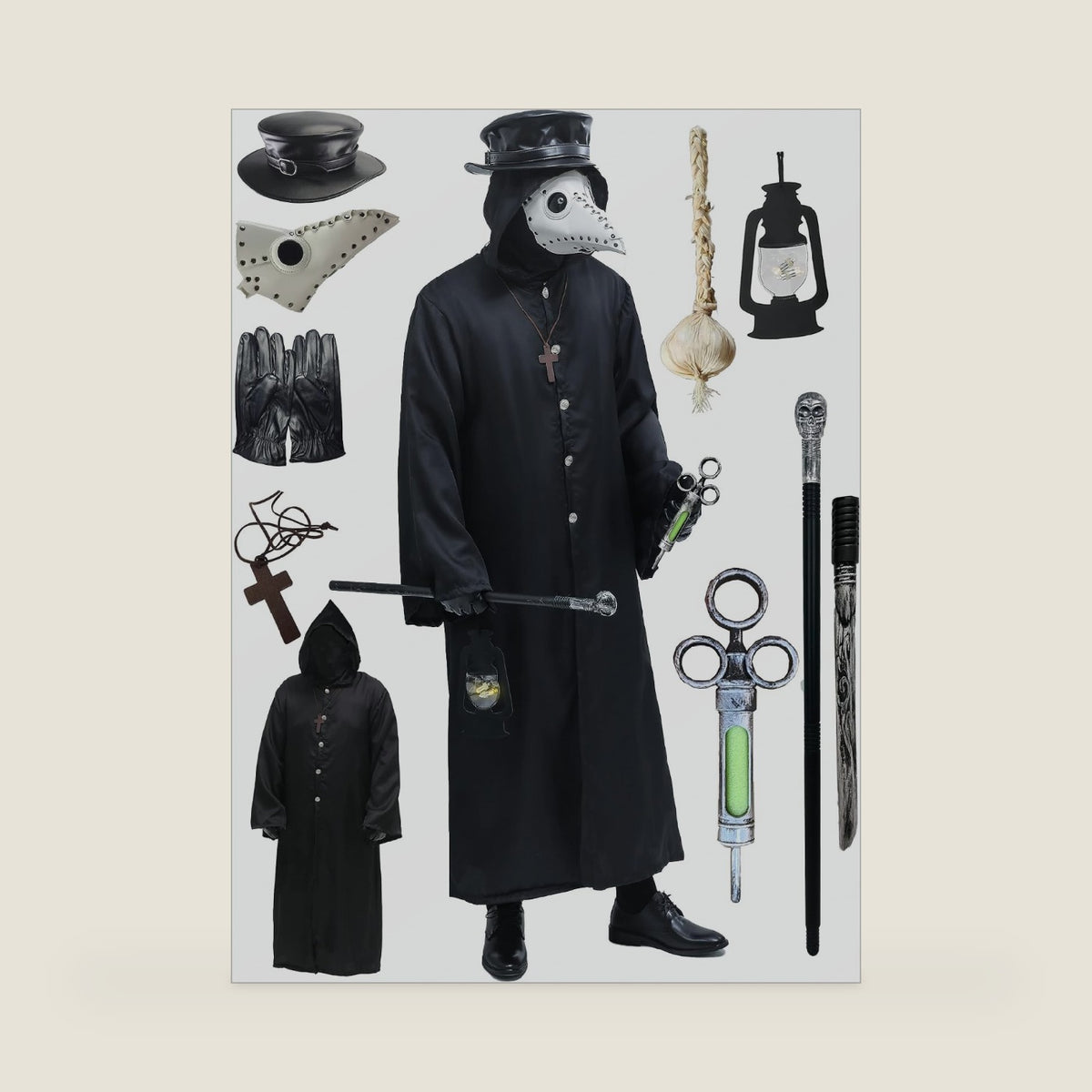 Absolute Vibe Plague Doctor Bird Mask and Hat Combo Set Halloween Costume Steampunk Cosplay Props (S, WHITE-002)