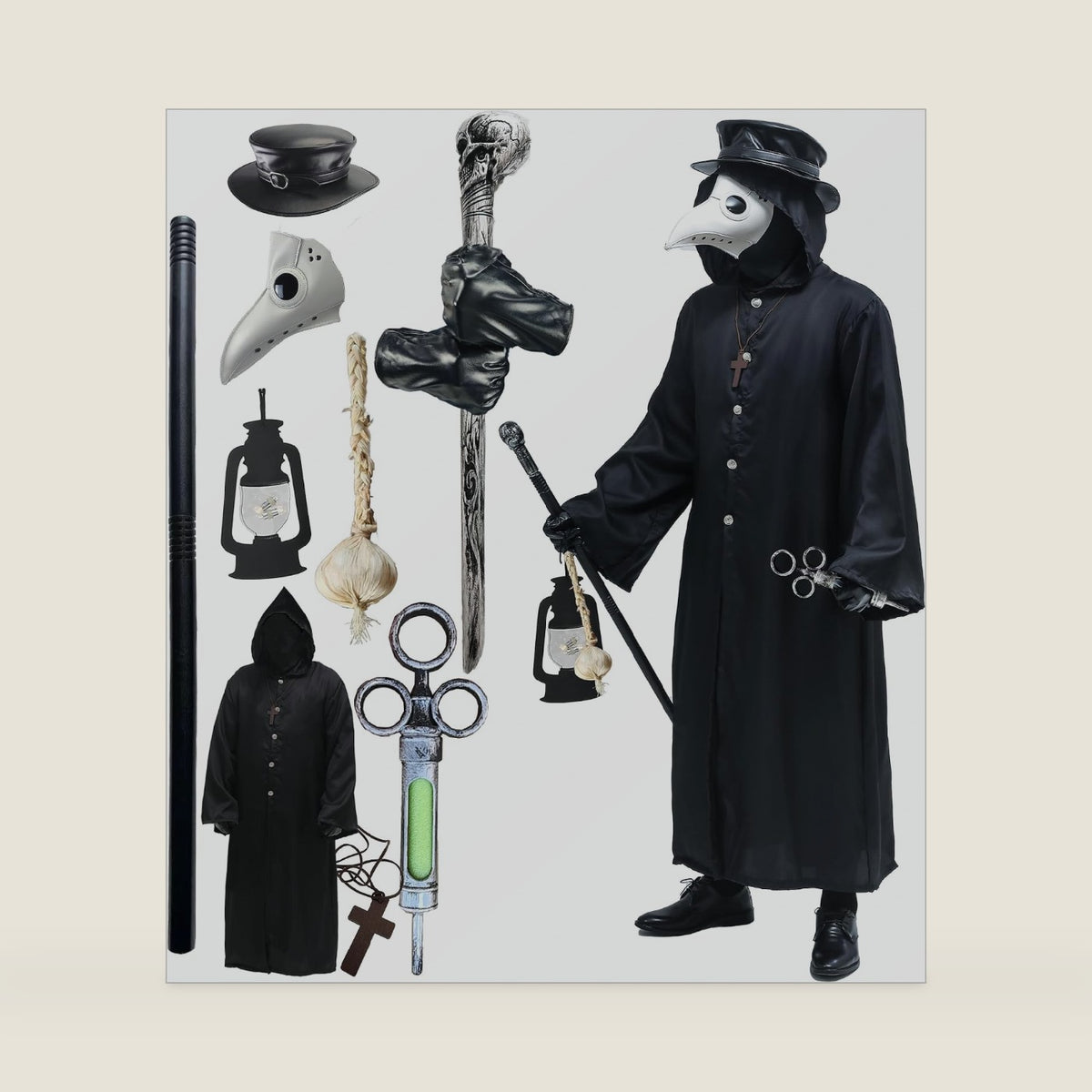 Absolute Vibe Plague Doctor Bird Mask and Hat Combo Set Halloween Costume Steampunk Cosplay Props (S, WHITE-001)