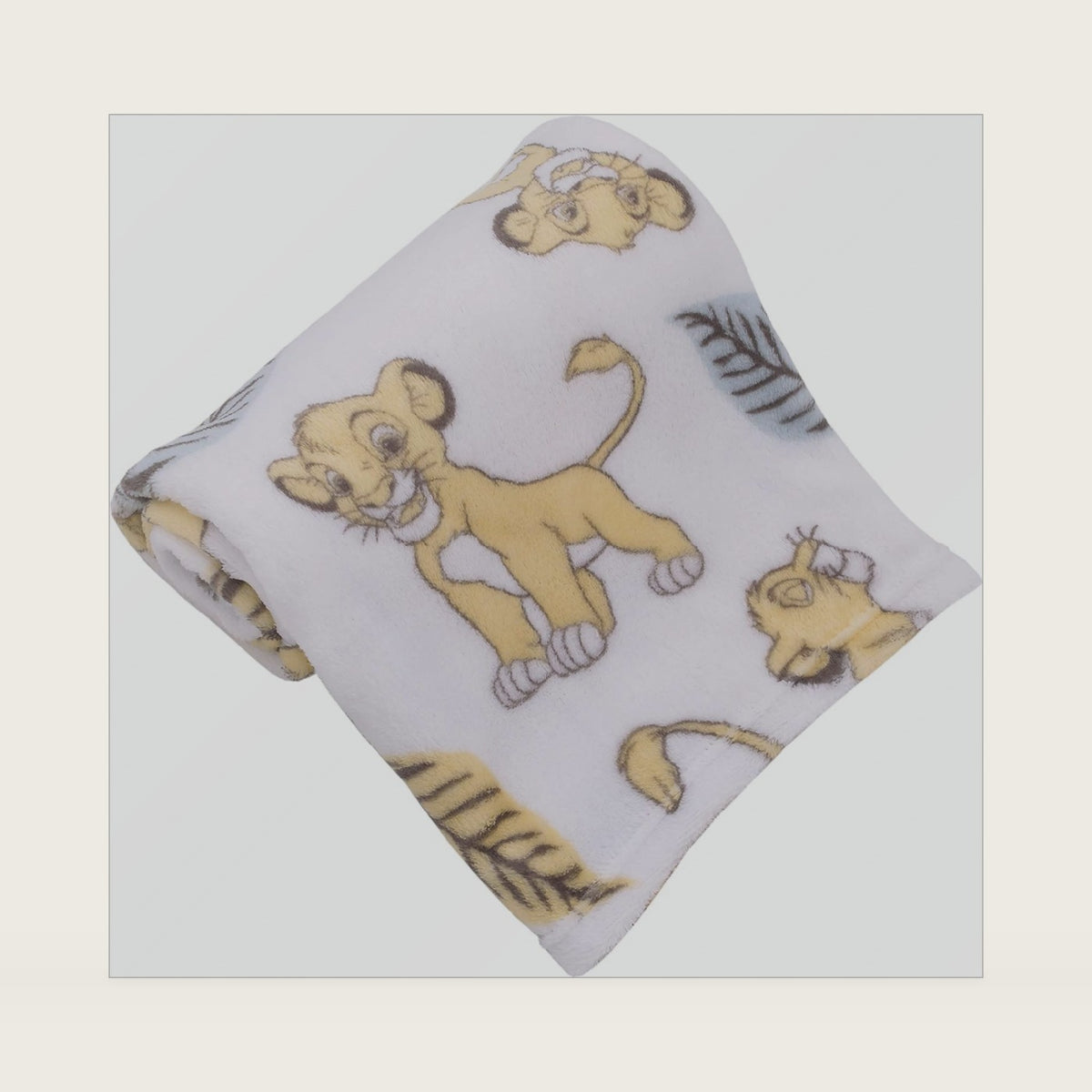 Lion King Super Soft White, Yellow, Green Simba Leaves French Fiber Baby Blanket, White, Green, Yellow (4142501P)