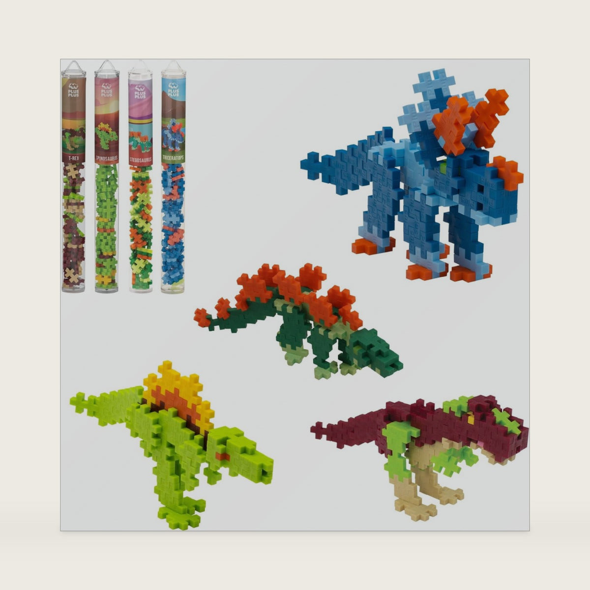 PLUS PLUS Dinosaur Playset Bundle, Set of 4, 3D Animal Figures Building Set