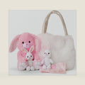 Perfectto Design Easter Gifts for Kids, Stuffed Bunny Toy 5 Pcs - Mommy Stuffed Rabbit, 2 Baby Bunnies and Furry Bag. Soft Easter Bunny Plush Gift for Kids 3-5